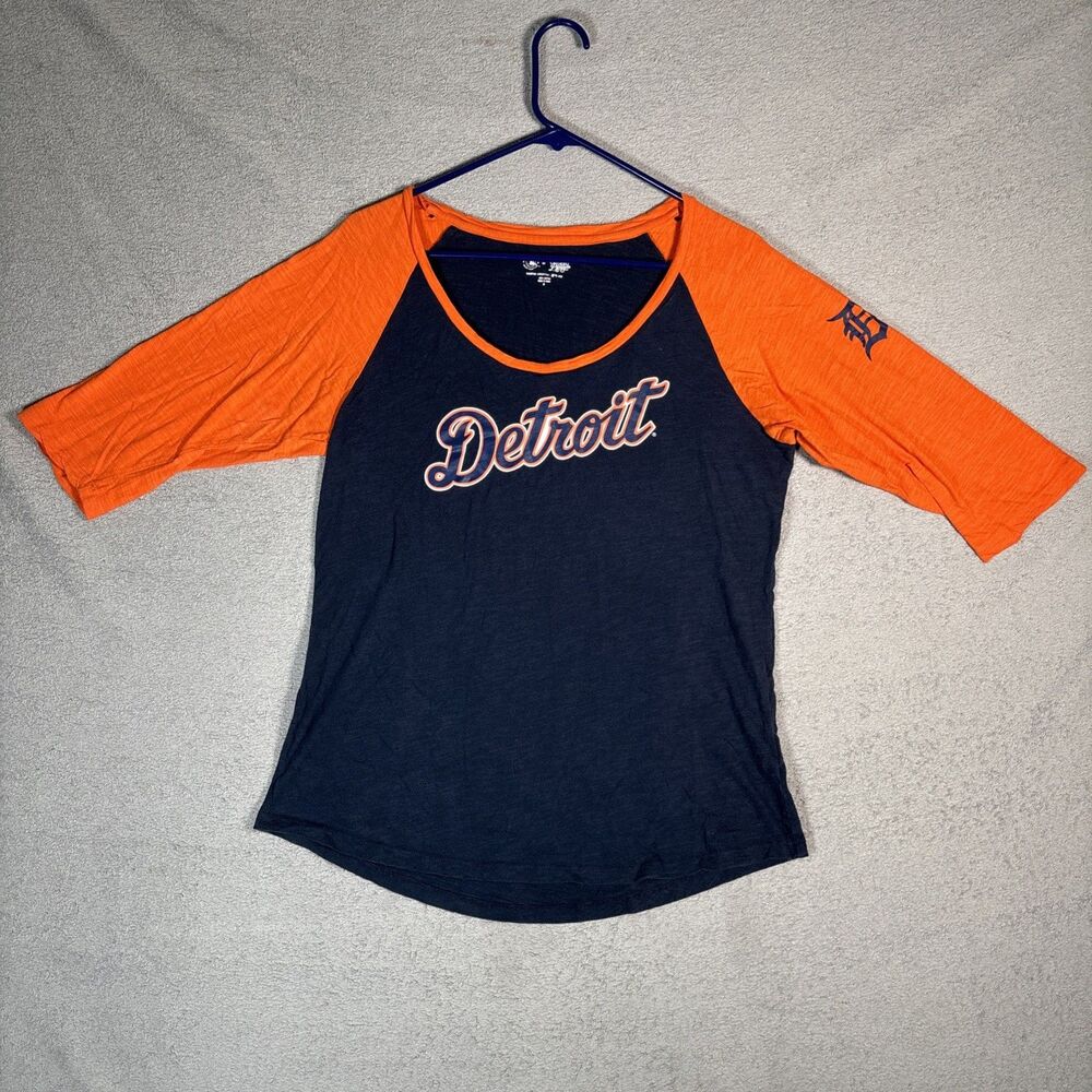 Detroit Tigers T Shirt Women’s Size XL 3/4 Sleeve Campus Lifestyle Raglan Sleeve